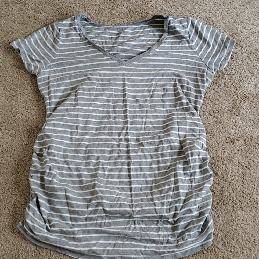 Maternity gray striped top
